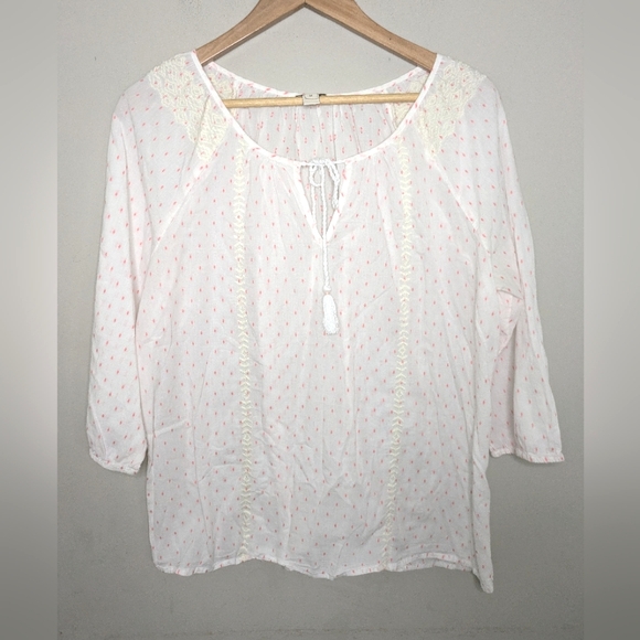J. Crew White Pink Swiss Dot Blouse Top Size M - Picture 1 of 4